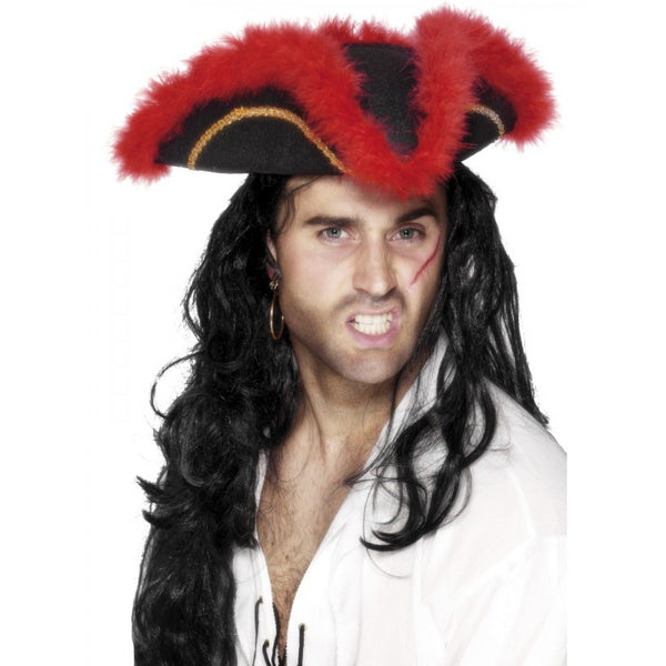Pirate Tricorn Hat Red Feather